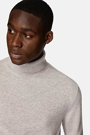 Taupe Polo Neck Jumper in Cashmere, Taupe, hi-res