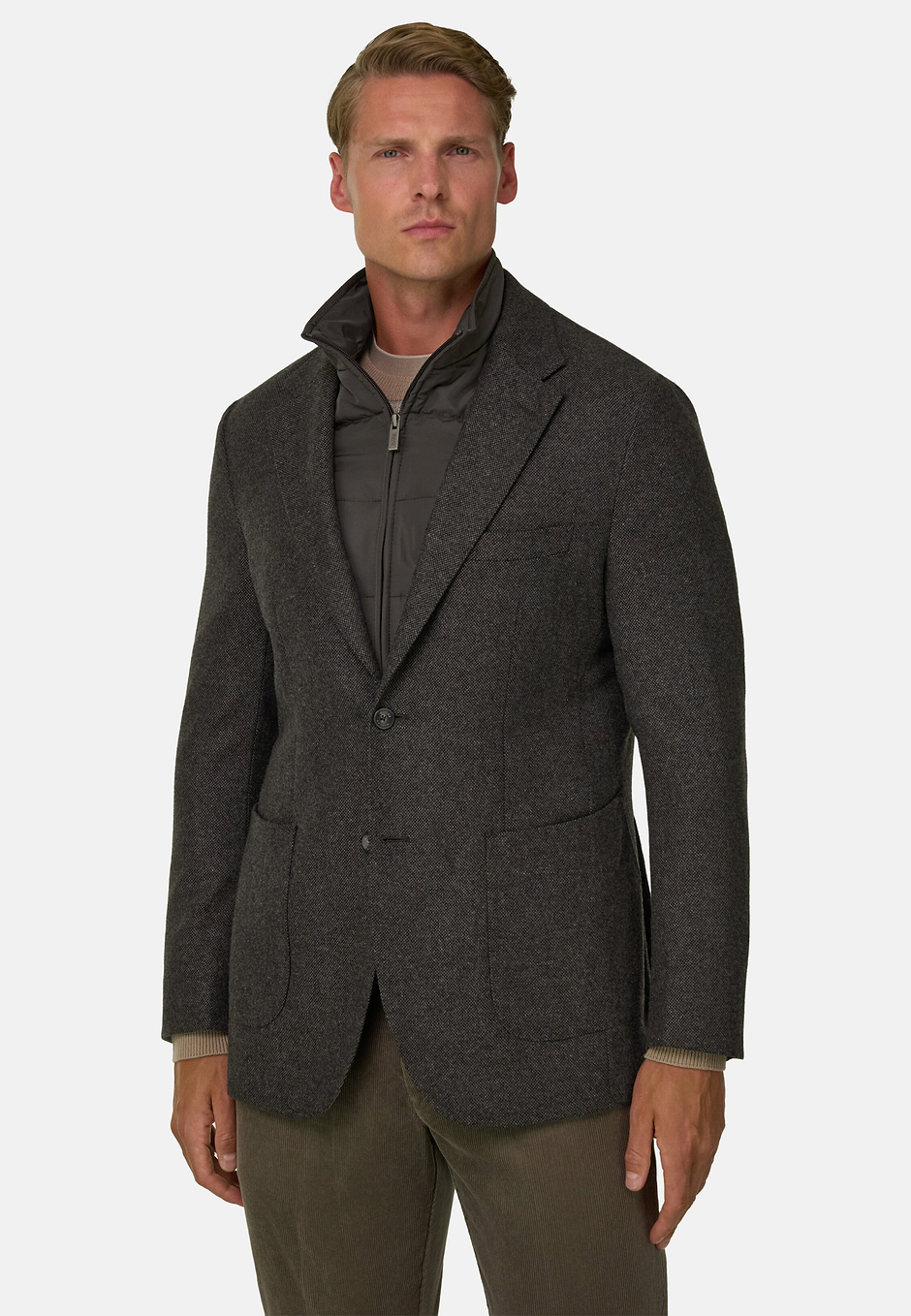 Blazer in Wool Blend with Removable Bib, Dark brown, hi-res