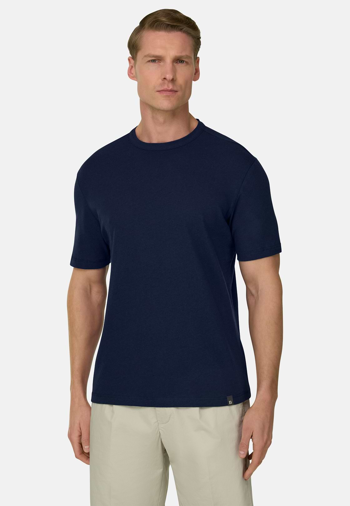 T-Shirt In Cotone Lino, Navy, hi-res, 1