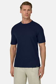 T-Shirt In Cotone Lino, Navy, thumb, 1