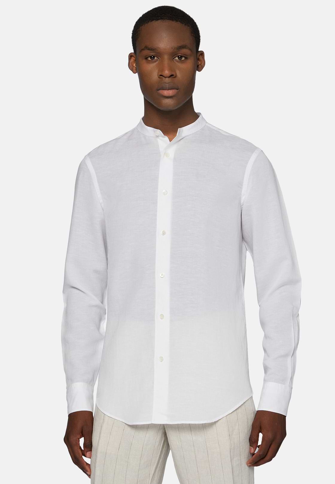 Regular Fit White Tencel Linen Shirt, White, hi-res