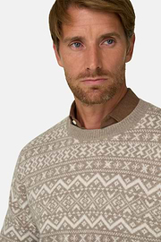 Crew Neck Jumper in Cashmere Wool Fair Isle Pattern, Beige, thumb, 3