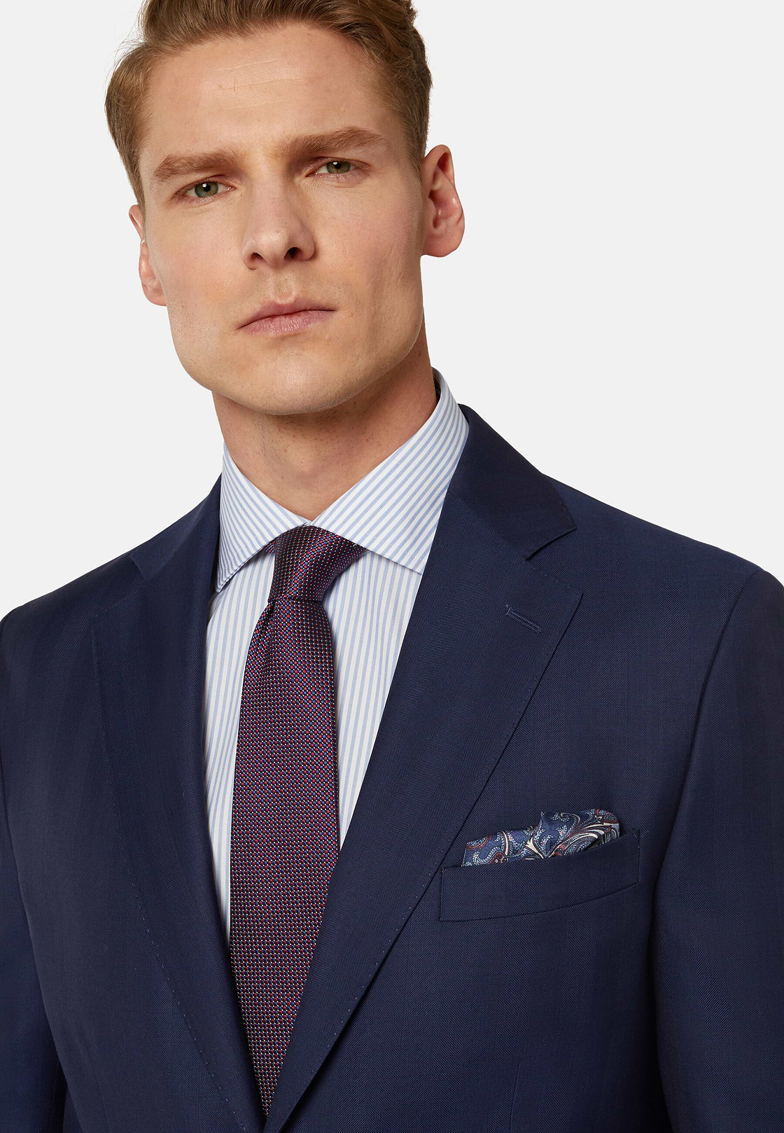 Navy Blue Herringbone Suit In Pure Wool, Navy blue, hi-res