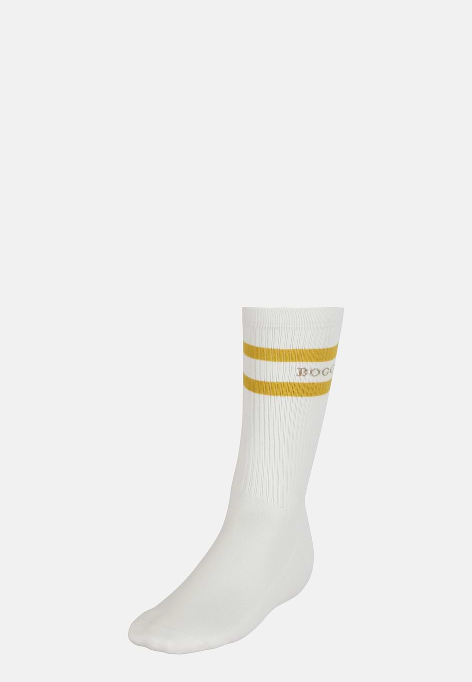 Chaussettes Rayées Logo En Coton Mélangé, Blanc, hi-res