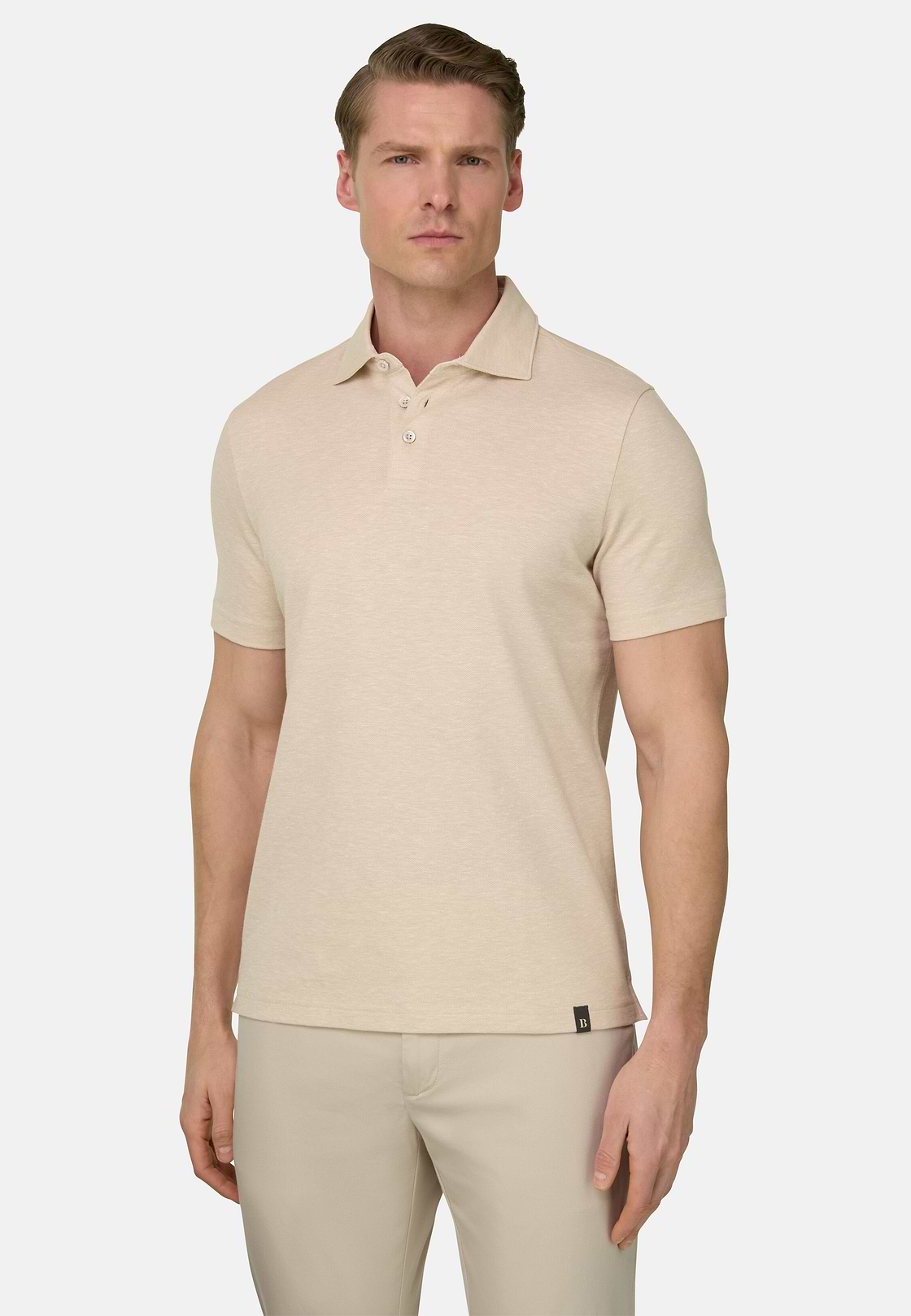 Cotton Linen Polo, Sand, hi-res, 2