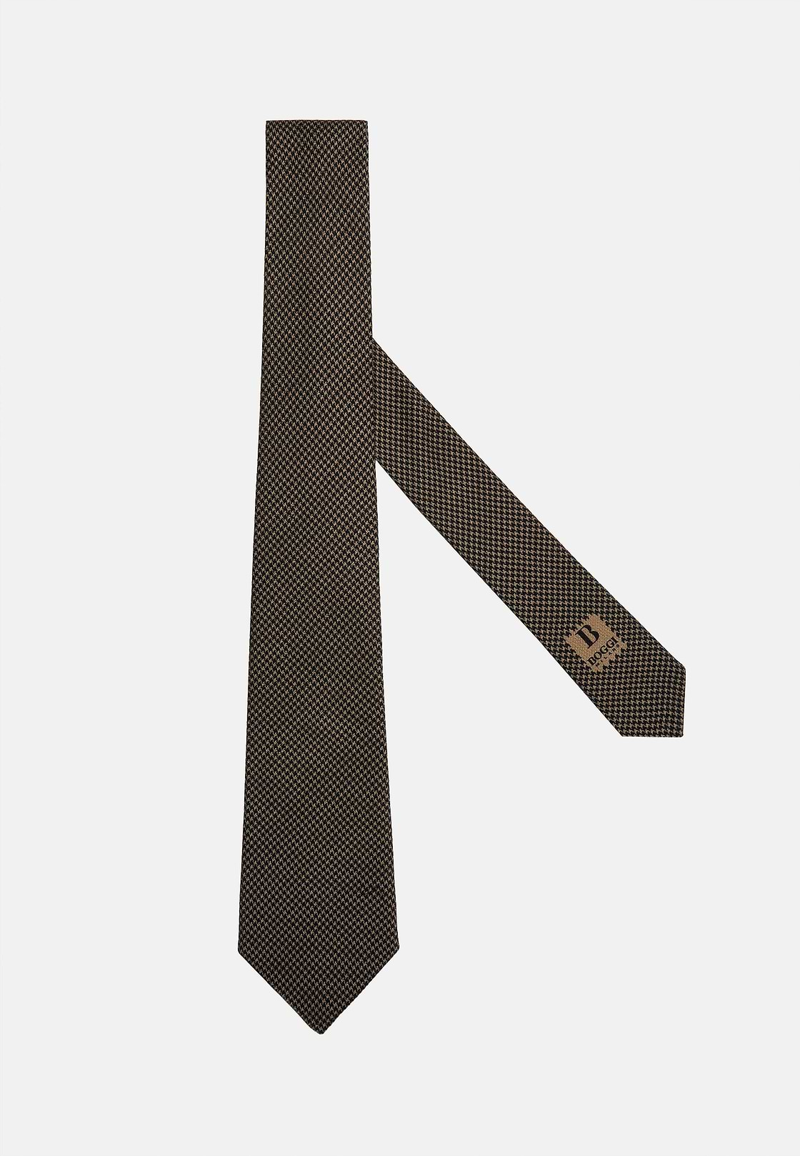 Houndstooth Pattern Silk Tie, Brown, hi-res