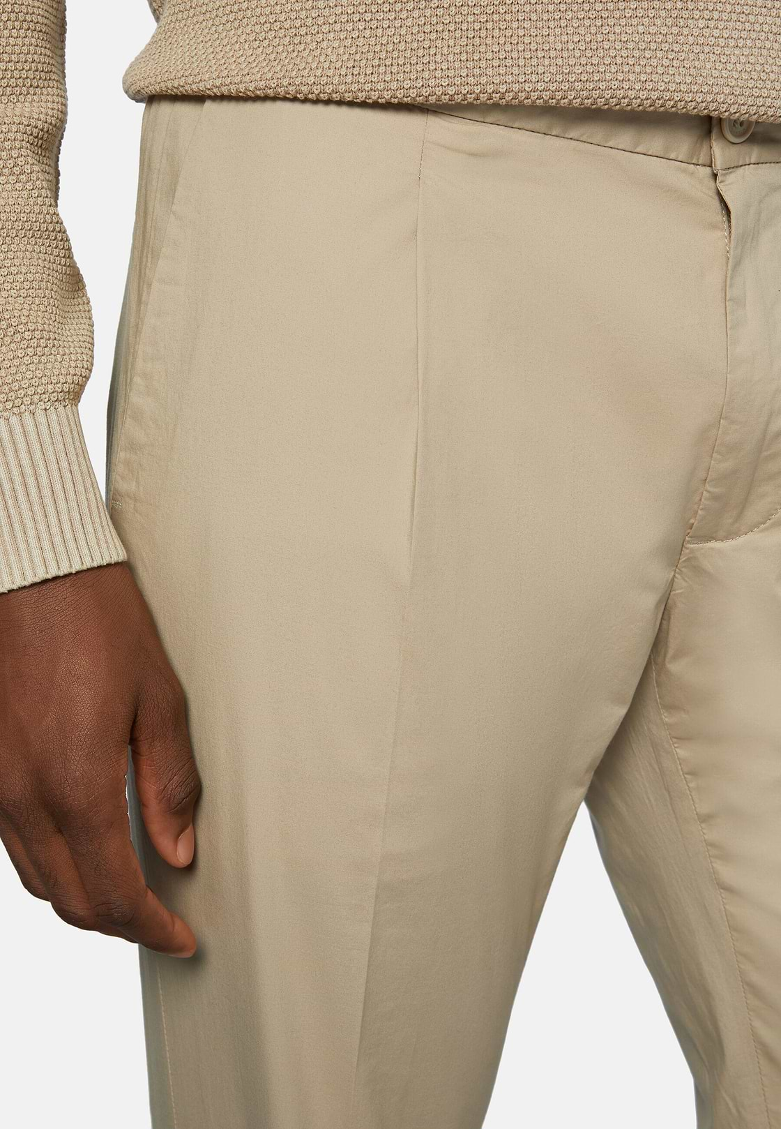 Pantalone in Cotone Elasticizzato con Pinces, Kaki, hi-res