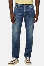Jean En Denim Extensible Bleu À Délavage Moyen, Bleu, hi-res