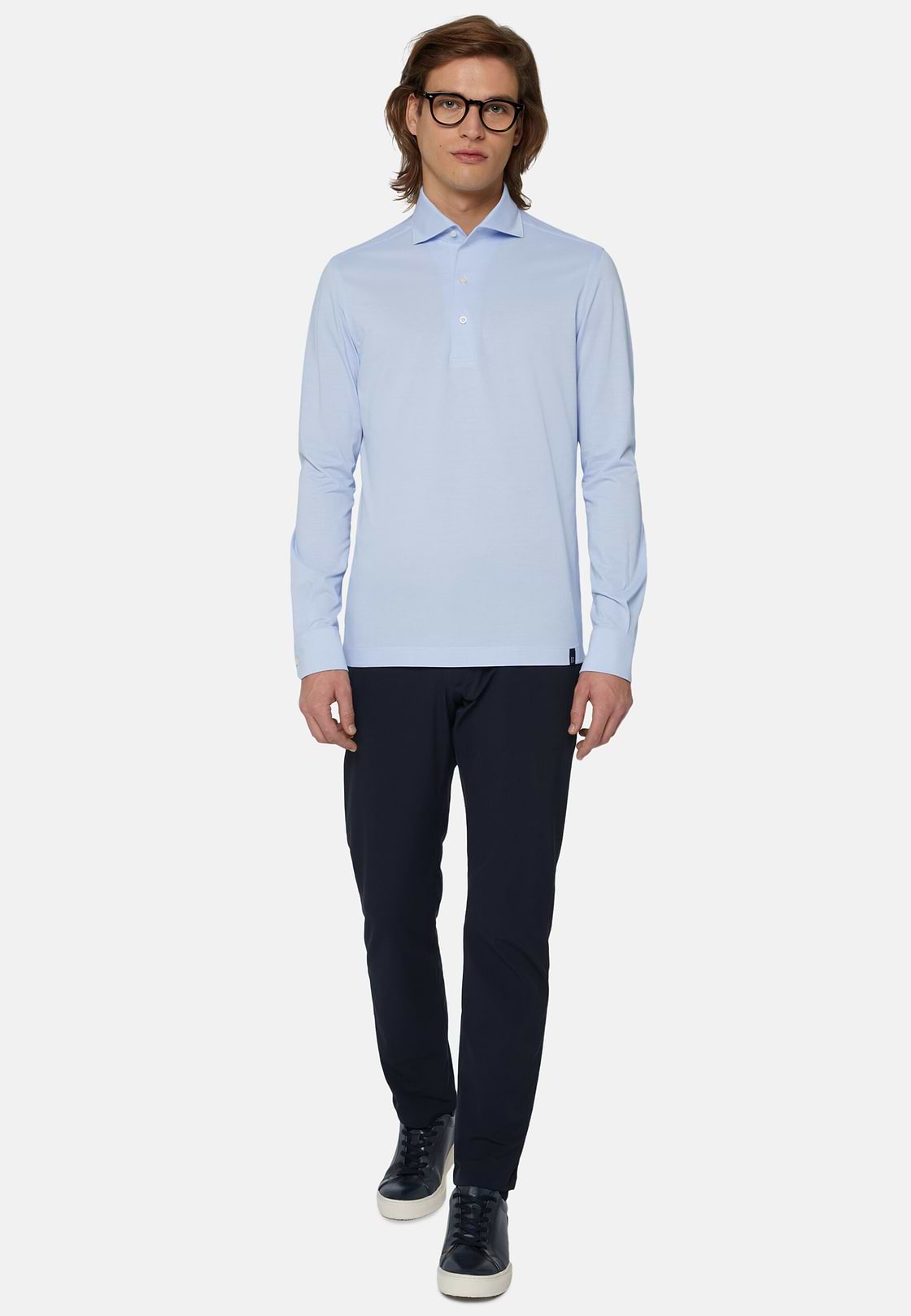 Polo Aus Japanischem Jersey, Hellblau, hi-res