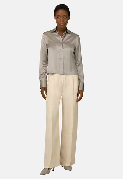 Linen blend trousers, Cream, hi-res