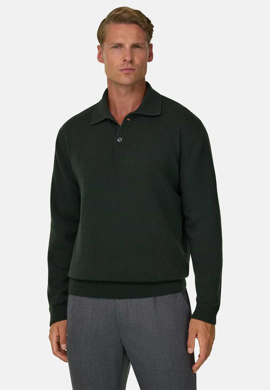 Polo de Punto en Mezcla de Cashmere, Verde, hi-res
