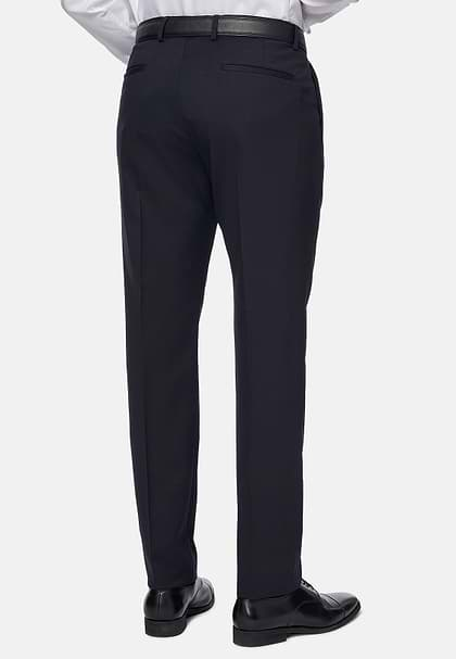 Trousers in Stretch Knitted Wool, Navy blue, hi-res