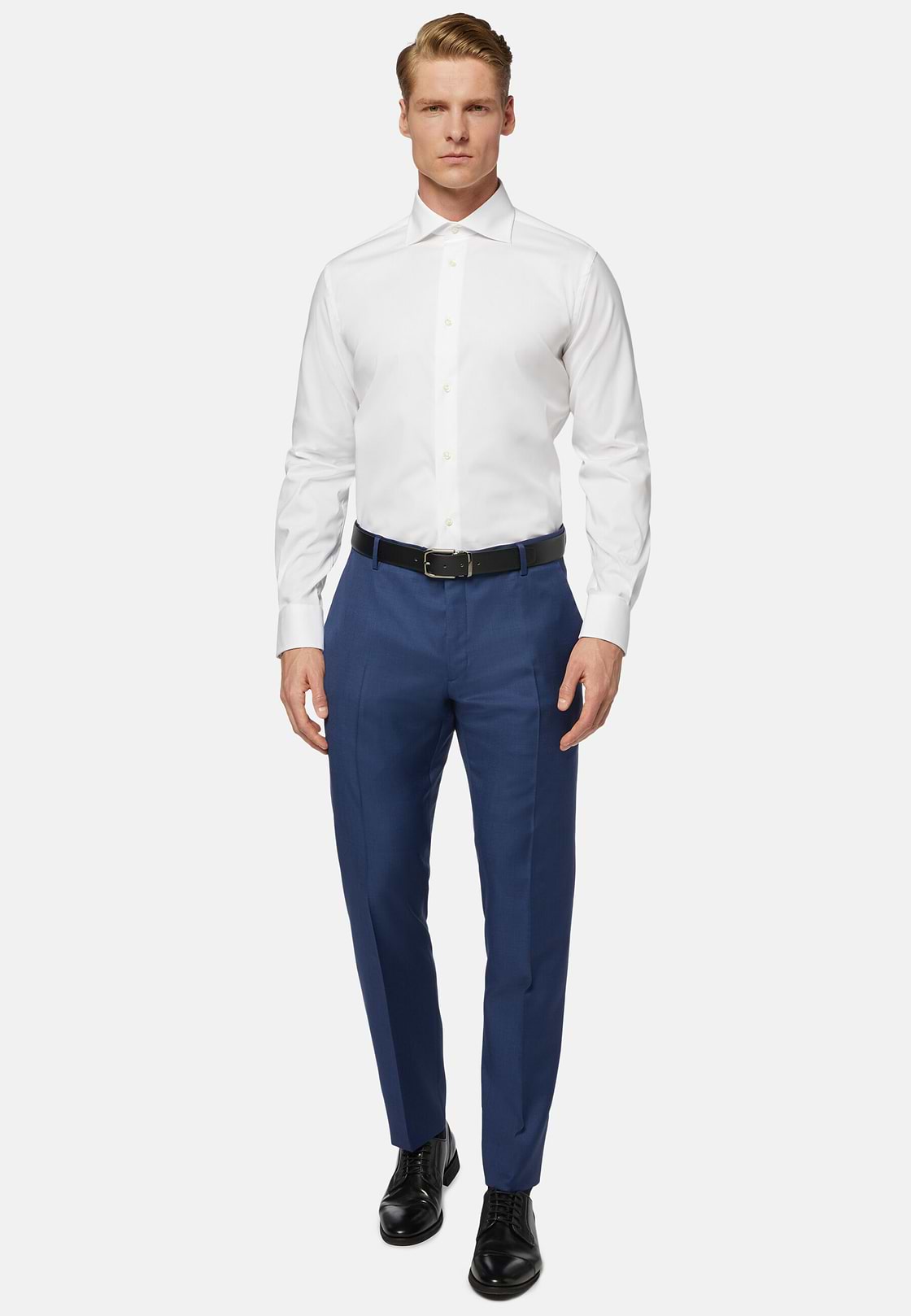 Camisa blanca en pin point de algodón regular fit, Blanco, hi-res