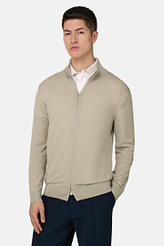 Full-Zip Jumper in Superfine Wool, Sand, thumb, 1