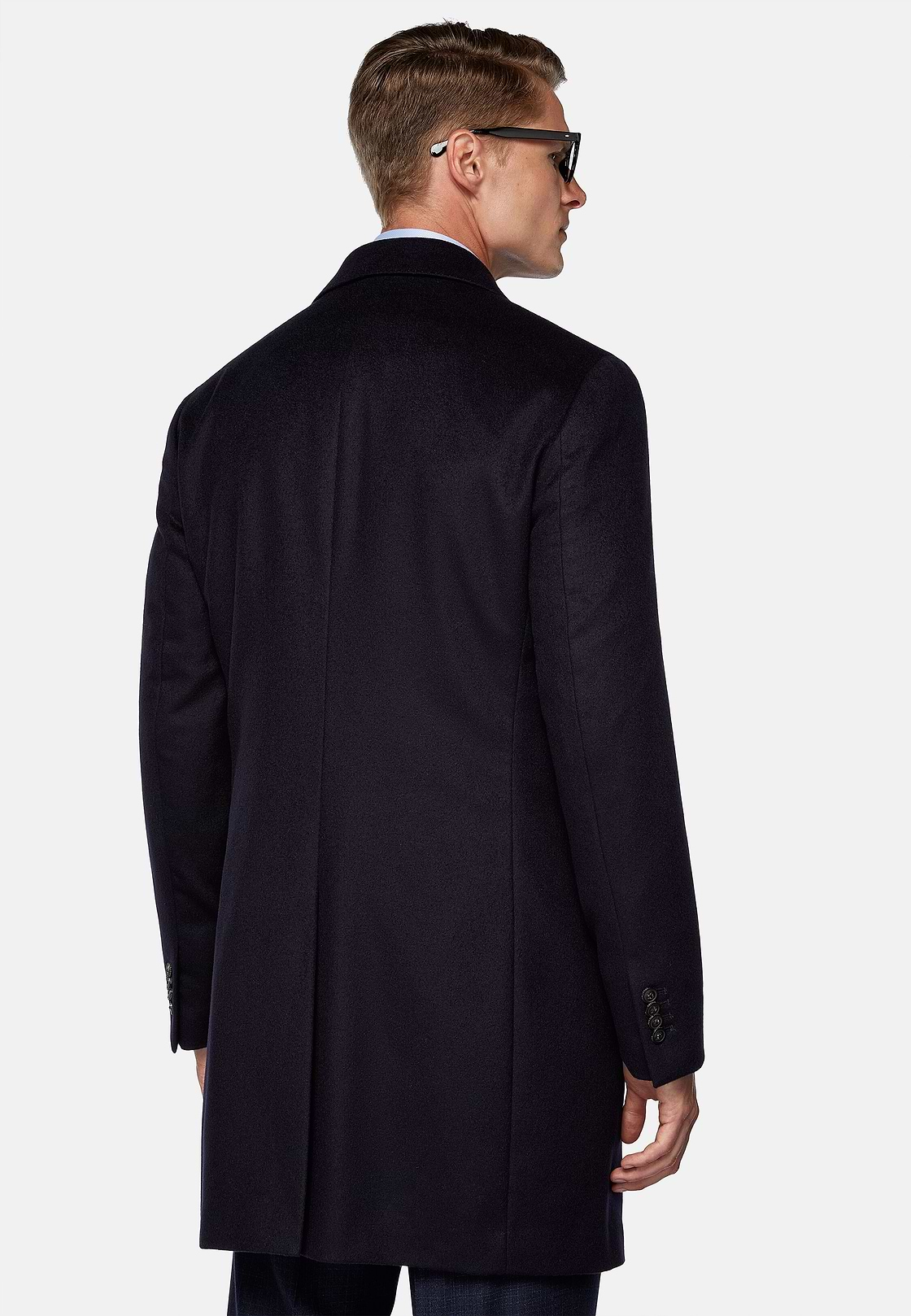 Single-breasted coat in pure cashmere., Navy blue, hi-res