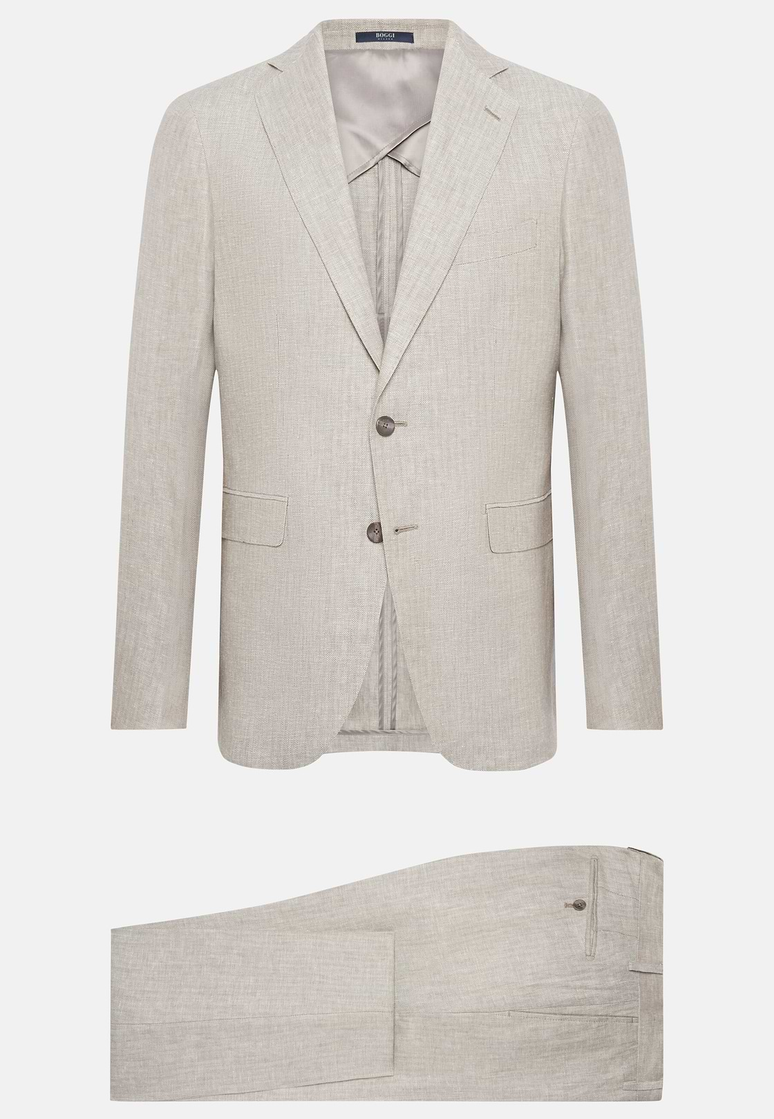 Herringbone Linen Suit Style Capri, Taupe, hi-res