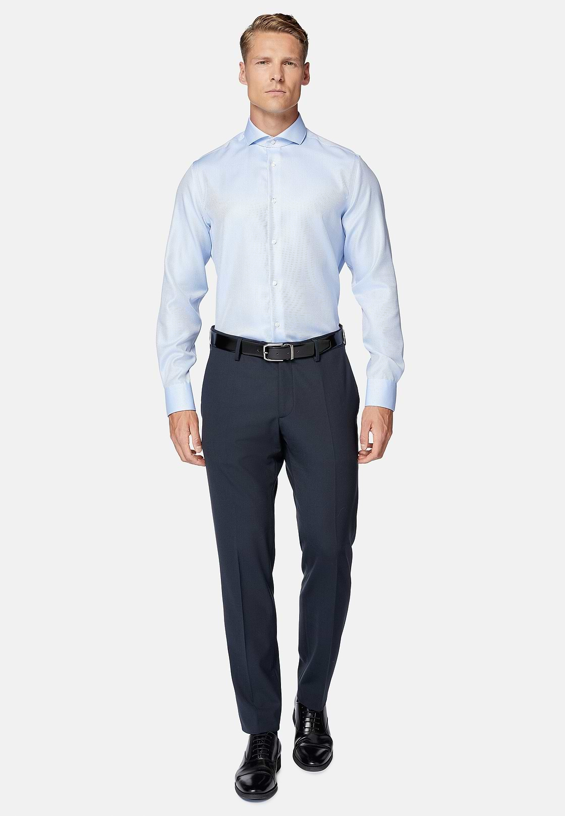 Chemise En Coton Dobby Slim Fit, Bleu clair, hi-res