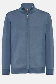 Indigo Merino Wool Half-Zip Jumper, Indigo, hi-res