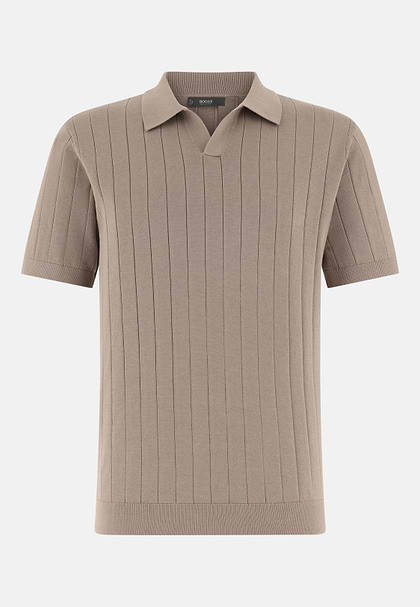 Gestricktes Poloshirt Aus Baumwolle Und Seide, Taupe, hi-res
