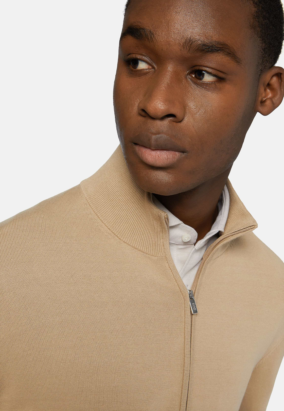 Cotton Full Zip Sweater 14Gg, Taupe, hi-res