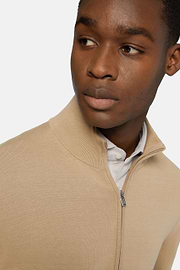 Cotton Full Zip Sweater 14Gg, Taupe, hi-res