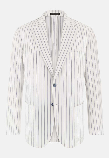 BREEZE | Super-Lightweight Pinstripe Jacket in Stretch Cotton, White, hi-res