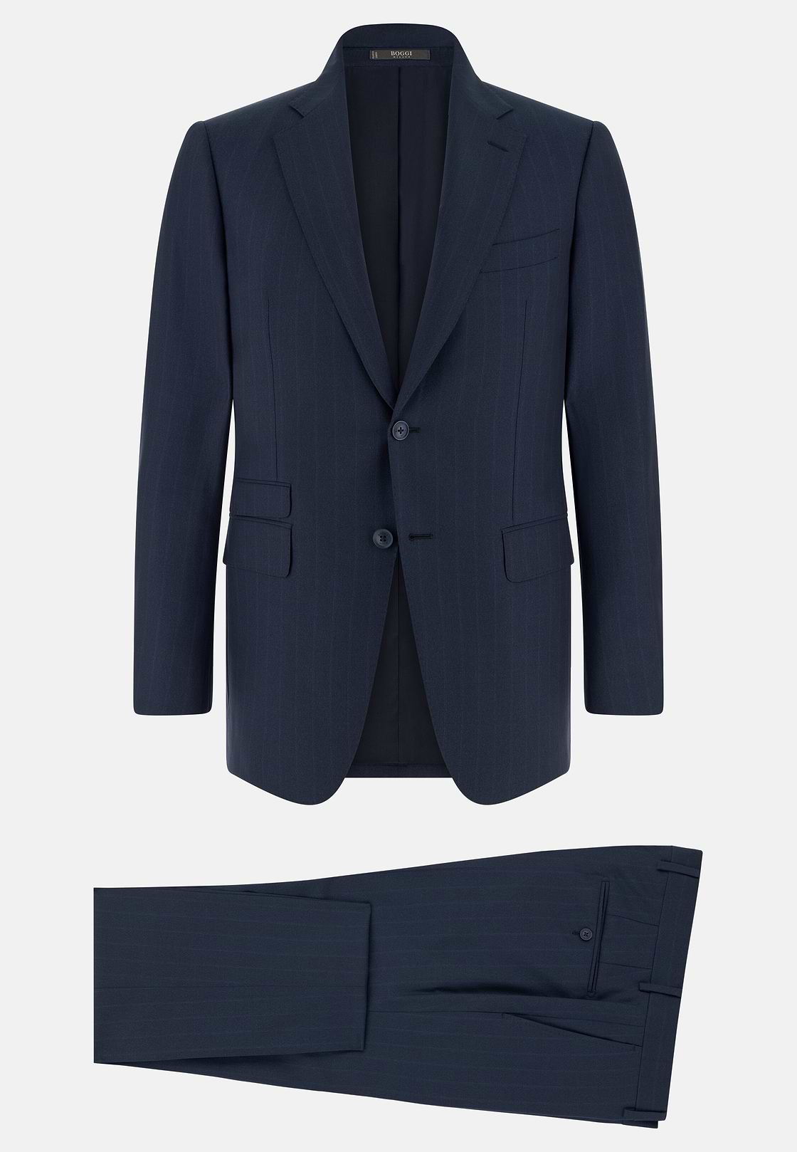 Abito Gessato In Lana E Seta, Navy, hi-res, 6