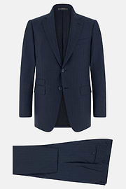 Abito Gessato In Lana E Seta, Navy, thumb, 6