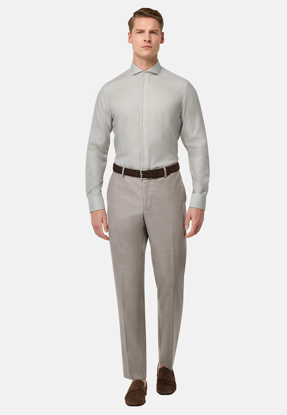 Chemise En Coton Slim Fit, Marron, hi-res