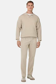Open Neck Knitted Polo Shirt in a Cotton Blend, Sand, hi-res