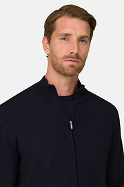 Full-Zip Jumper in Merino Wool, Navy blue, thumb, 3