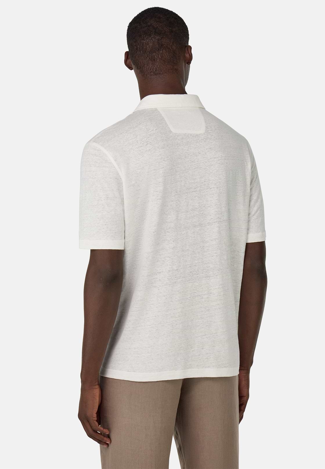 Stretch Linen Jersey Polo Shirt, White, hi-res