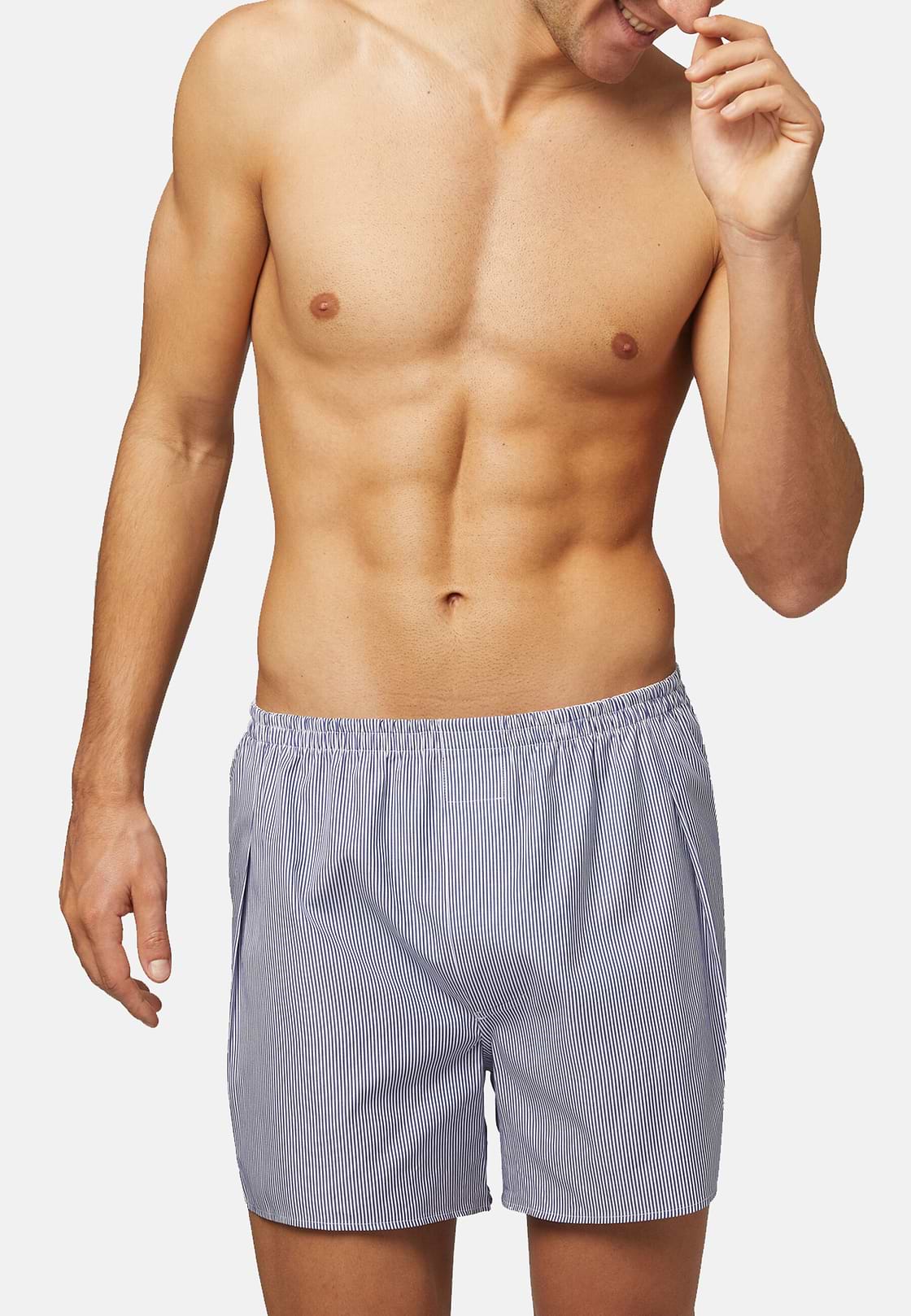 Blau Gestreifte Boxershorts Aus Baumwolle, Streifen blau, hi-res
