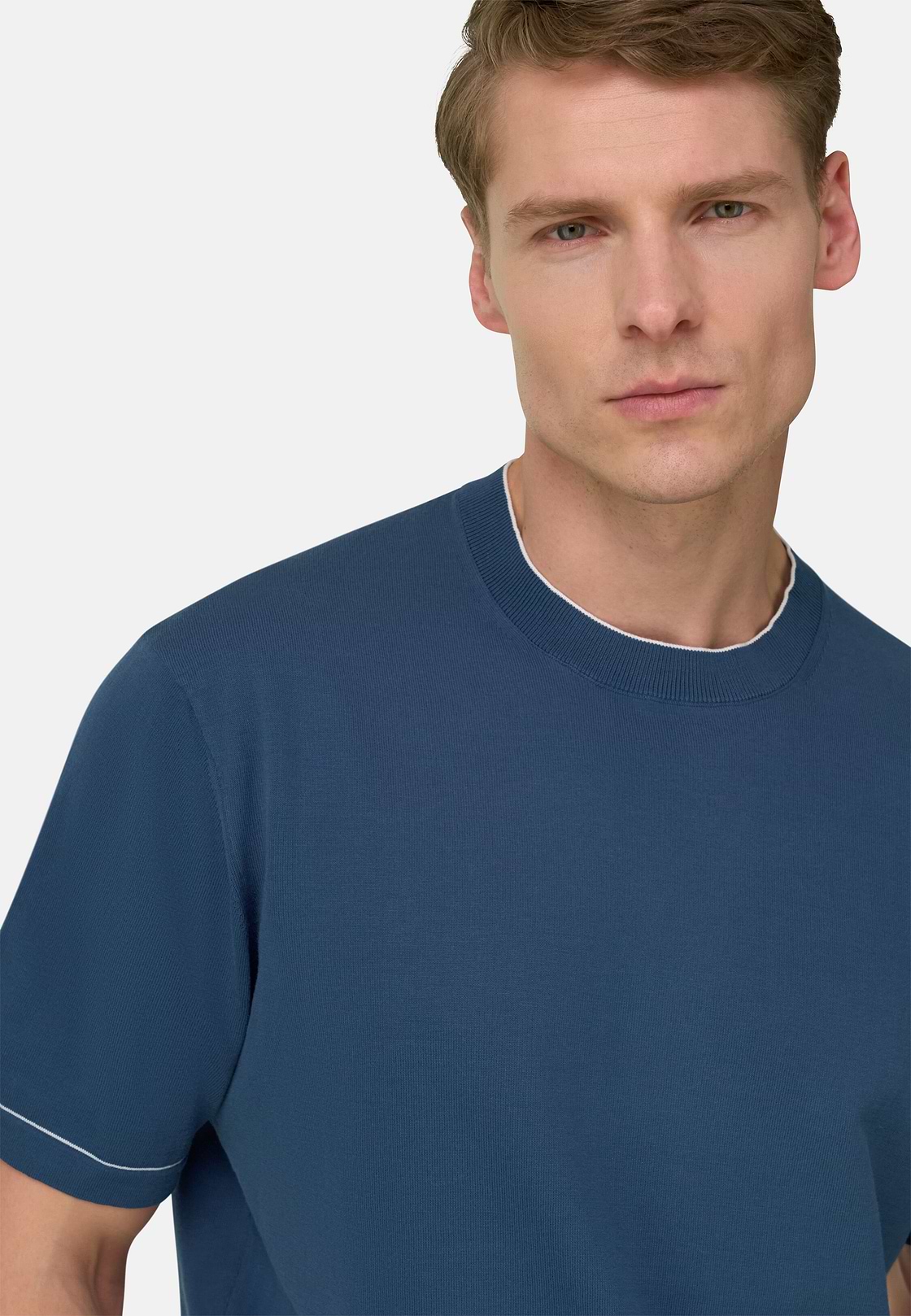 Strick-T-Shirt Aus Baumwollkrepp, Blau, hi-res, 4