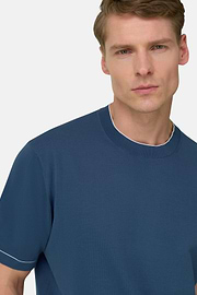 Strick-T-Shirt Aus Baumwollkrepp, Blau, thumb, 4