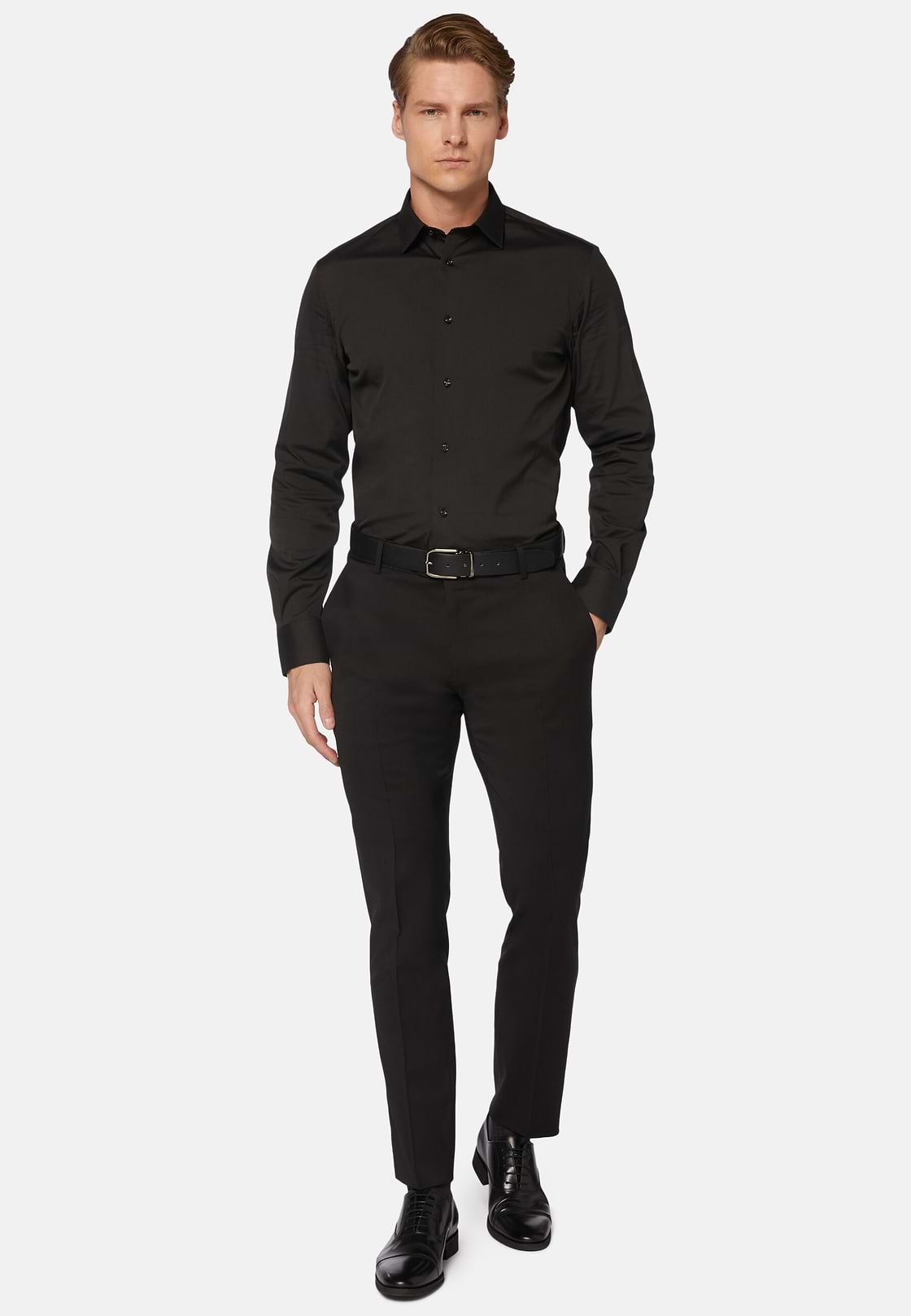 Trousers in Stretch Knitted Wool, Black, hi-res