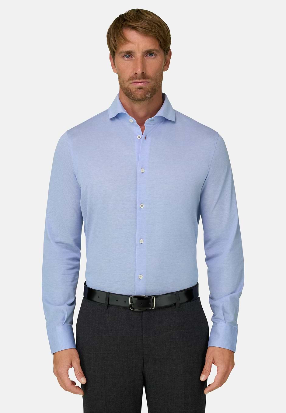 Camisa Estilo Polo De Piqué Hilo De Escocia Slim Fit, Azul claro, hi-res
