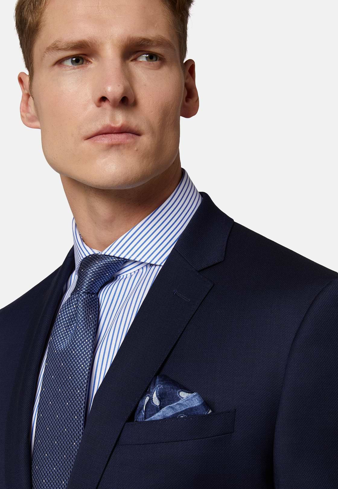 Navy Blue Diagonal Suit In Stretch Wool, Navy blue, hi-res