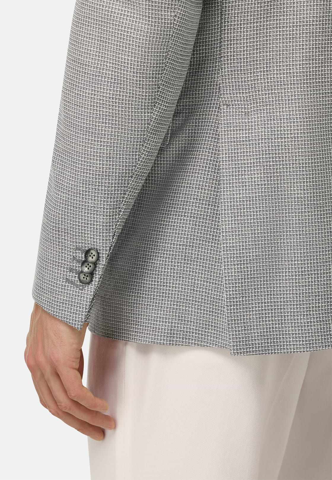 Veste Gris Clair En Lin Et Laine Stretch, Light grey, hi-res