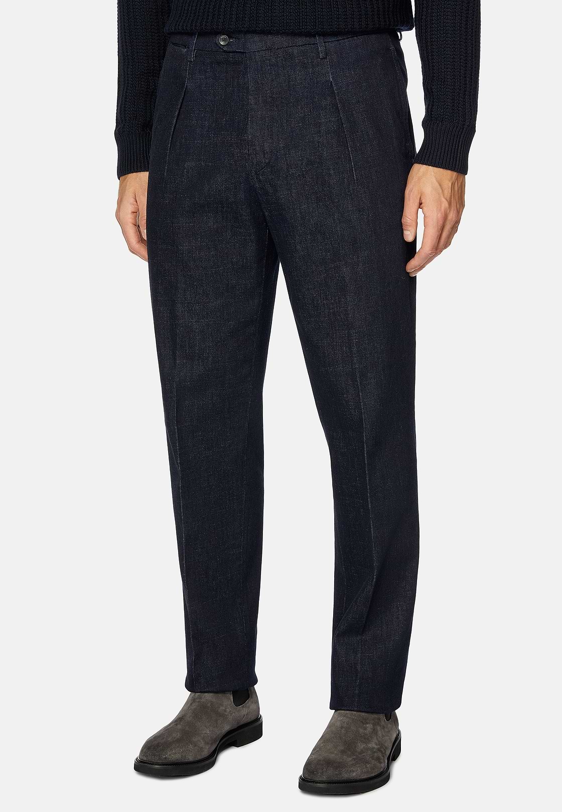 Pantalón De Denim Elástico, Azul Oscuro, hi-res