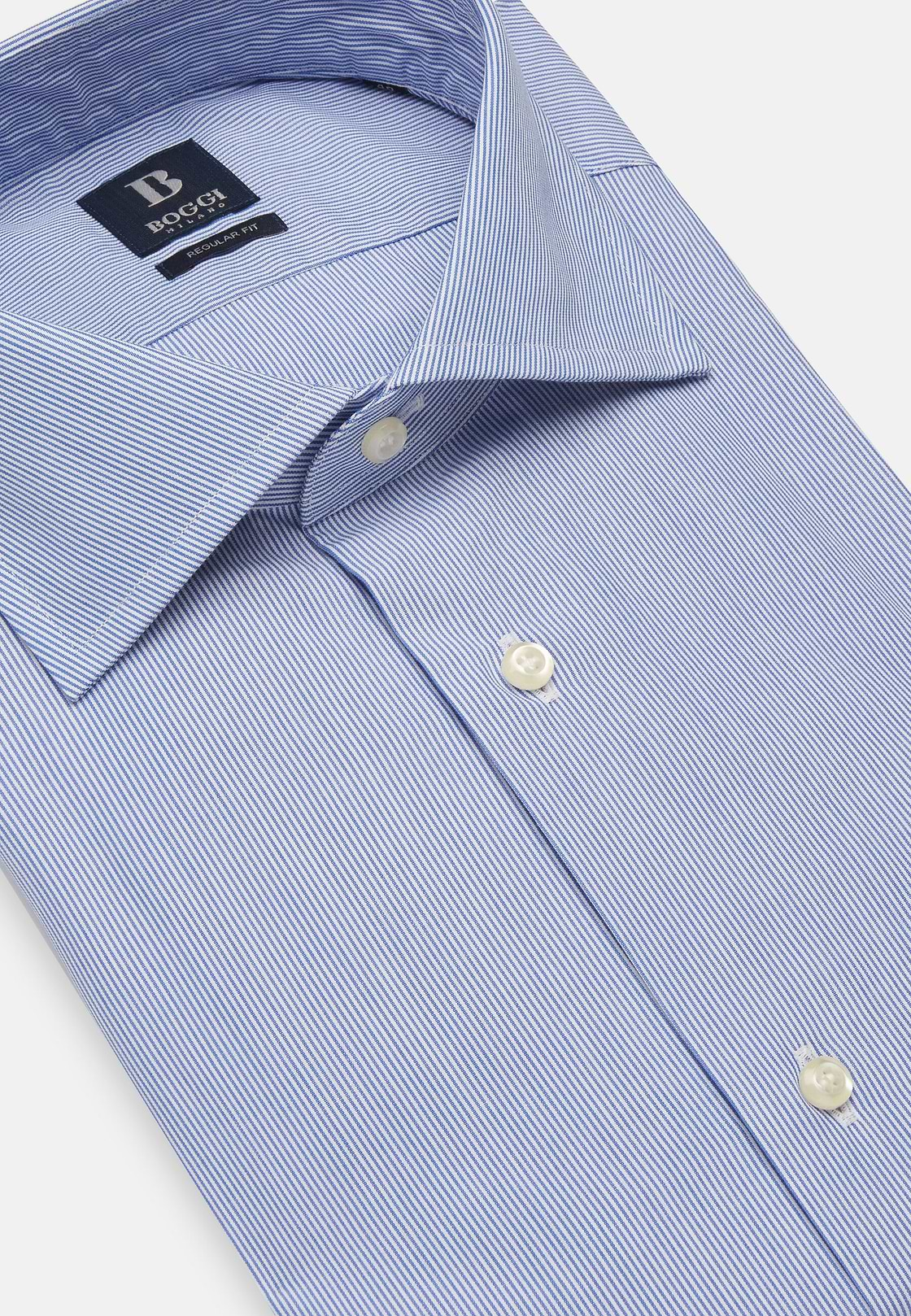 Micro Striped Windsor Collar Shirt Regular Fit, Medium Blue, hi-res