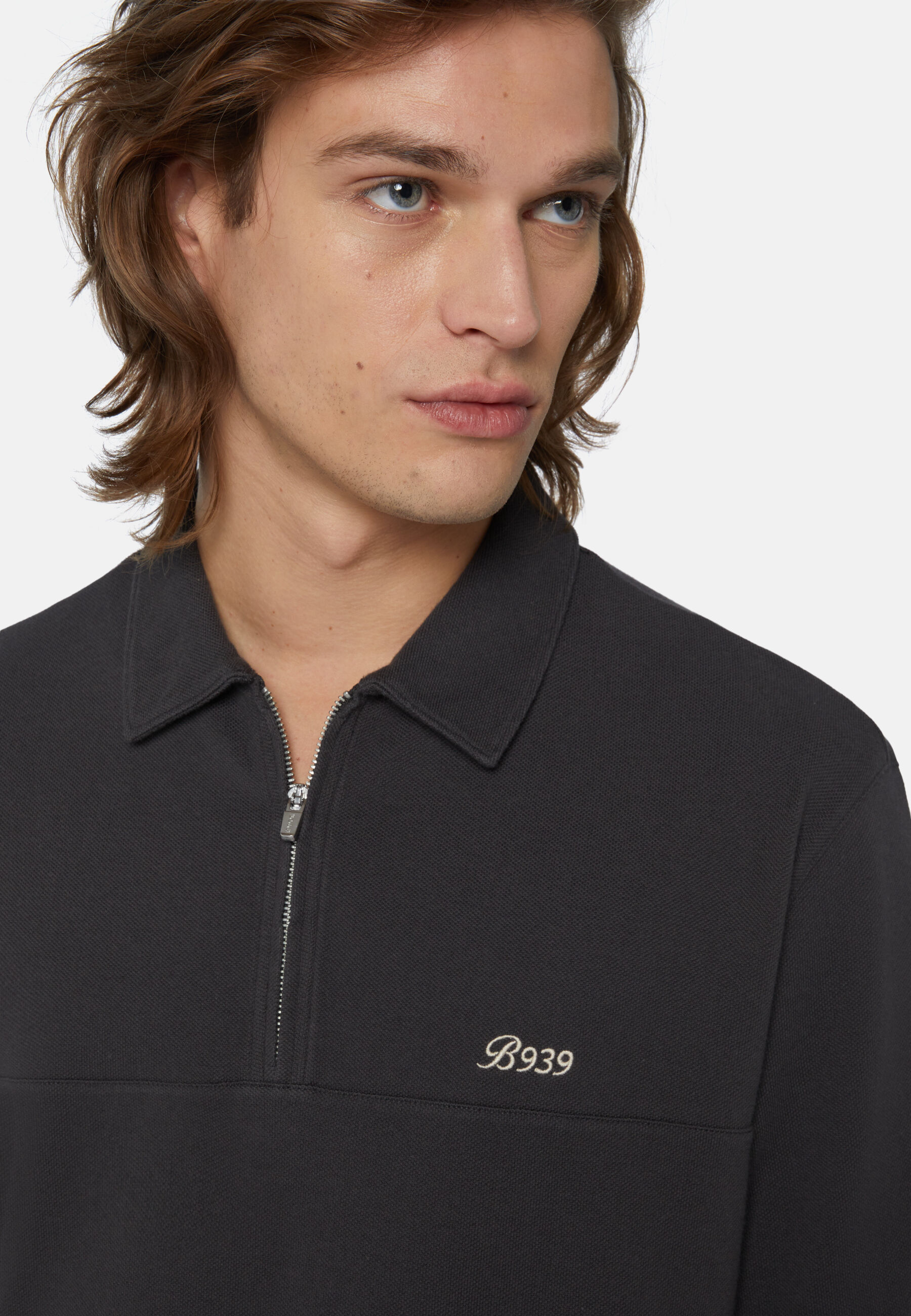 Organic Cotton Blend Piqué Polo Shirt, Black, hi-res