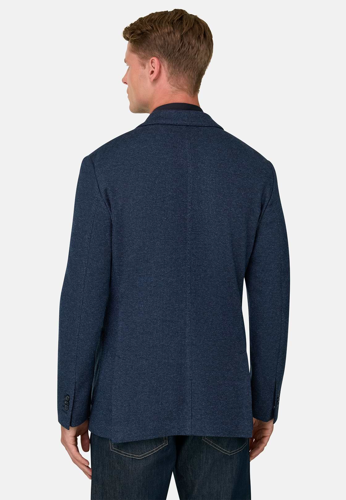 Blazer Gestructureerd Gemengd Katoen B Jersey, Indigo, hi-res, 4