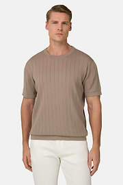 T-Shirt aus Baumwoll-Seiden-Strick, Taupe, thumb, 1