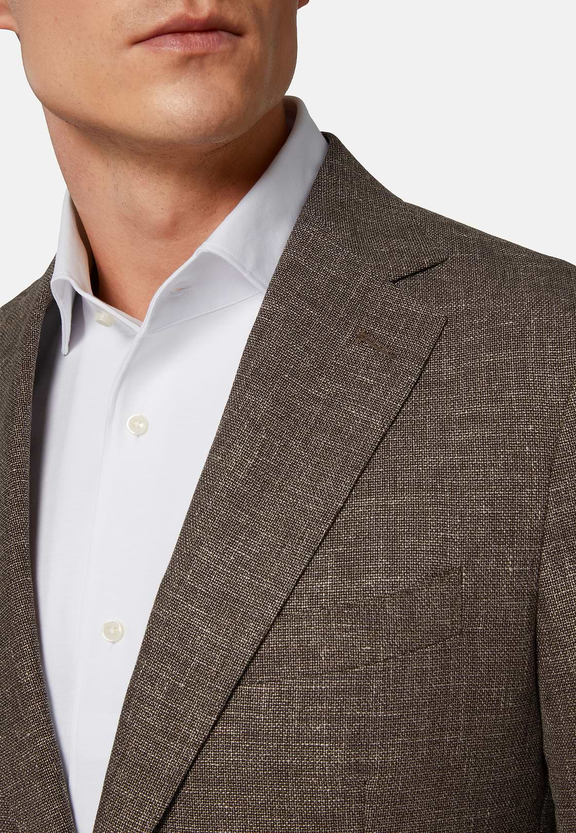 Micro Structured Wool Linen Stretch Blazer, Brown, hi-res