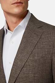 Micro Structured Wool Linen Stretch Blazer, Brown, hi-res