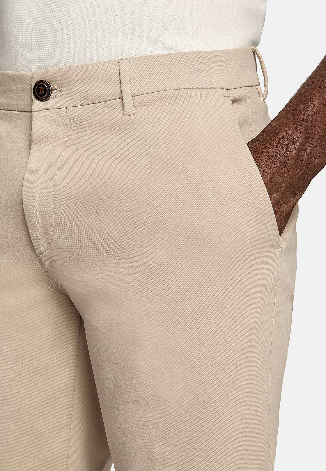 Stretch Cotton Trousers, Sand, hi-res