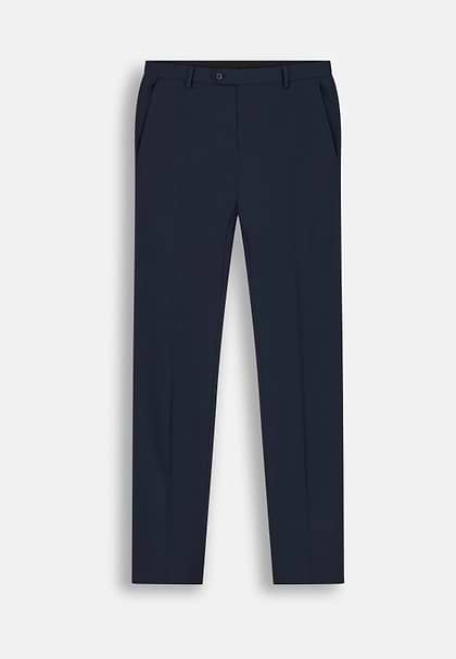 Micro patterned stretch wool trousers, Navy blue, hi-res