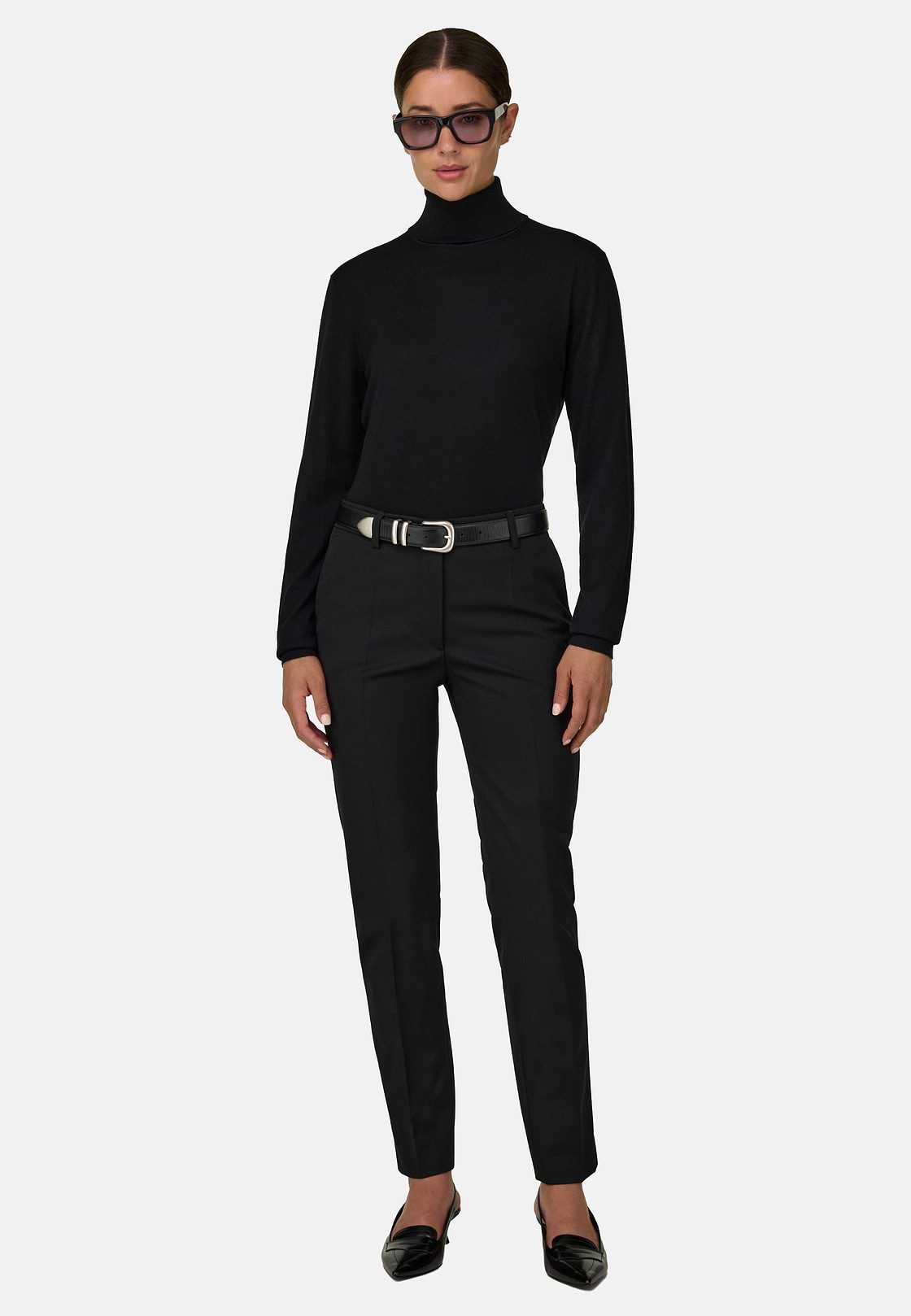 Turtleneck Jumper in Merino Wool Silk, Black, hi-res, 2