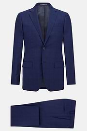 Prince of Wales Check Stretch Wool Suit, Blue, hi-res